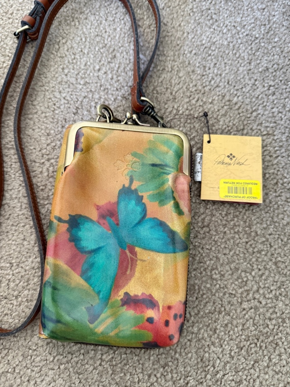 NWT Patricia Nash Golden Multi Butterfly Crossbody Phone Bag